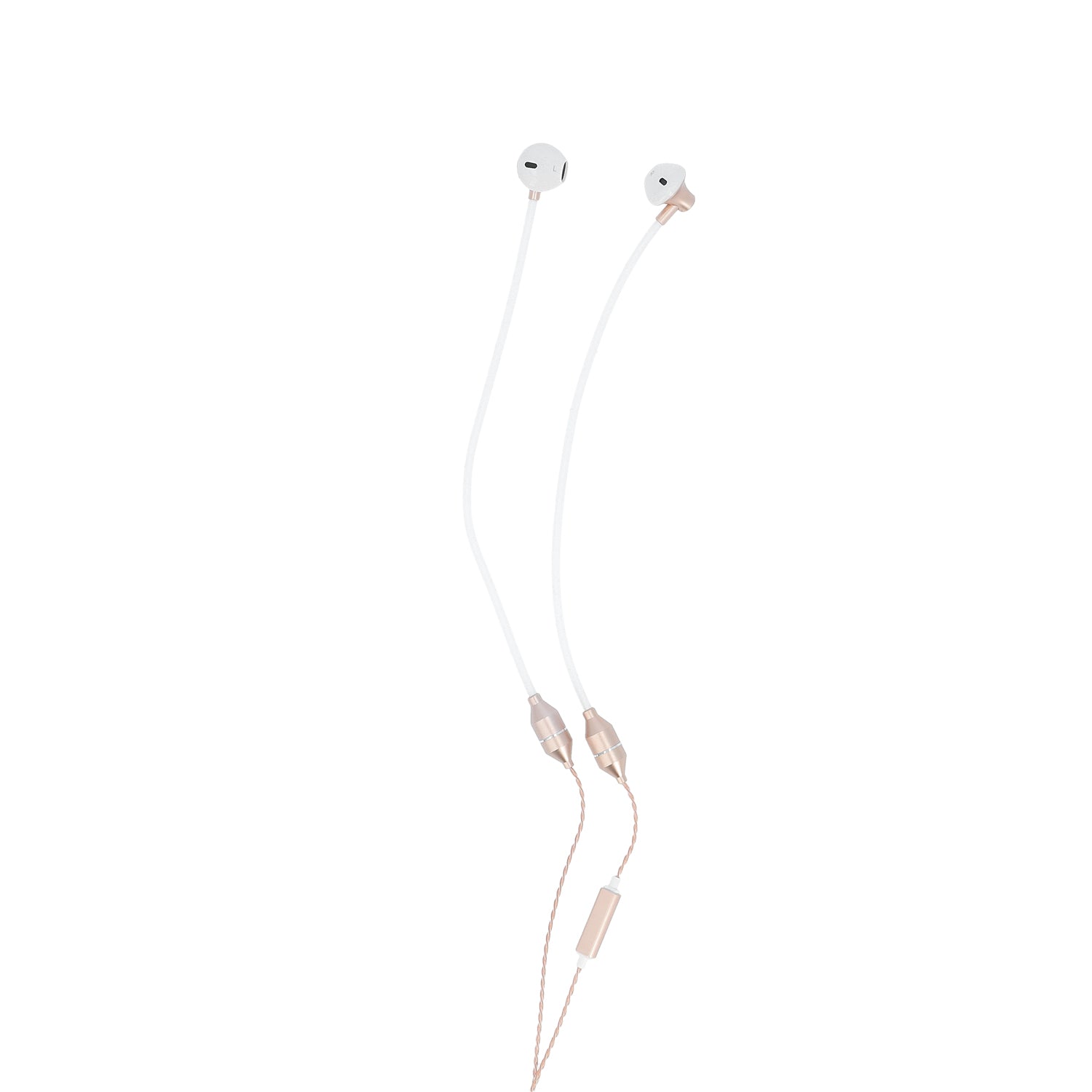 Radicover Wired In-Ear-hodetelefoner med mikrofon, hvite med gullfargede detaljer og Air Tube-teknologi mot mobilstråling.