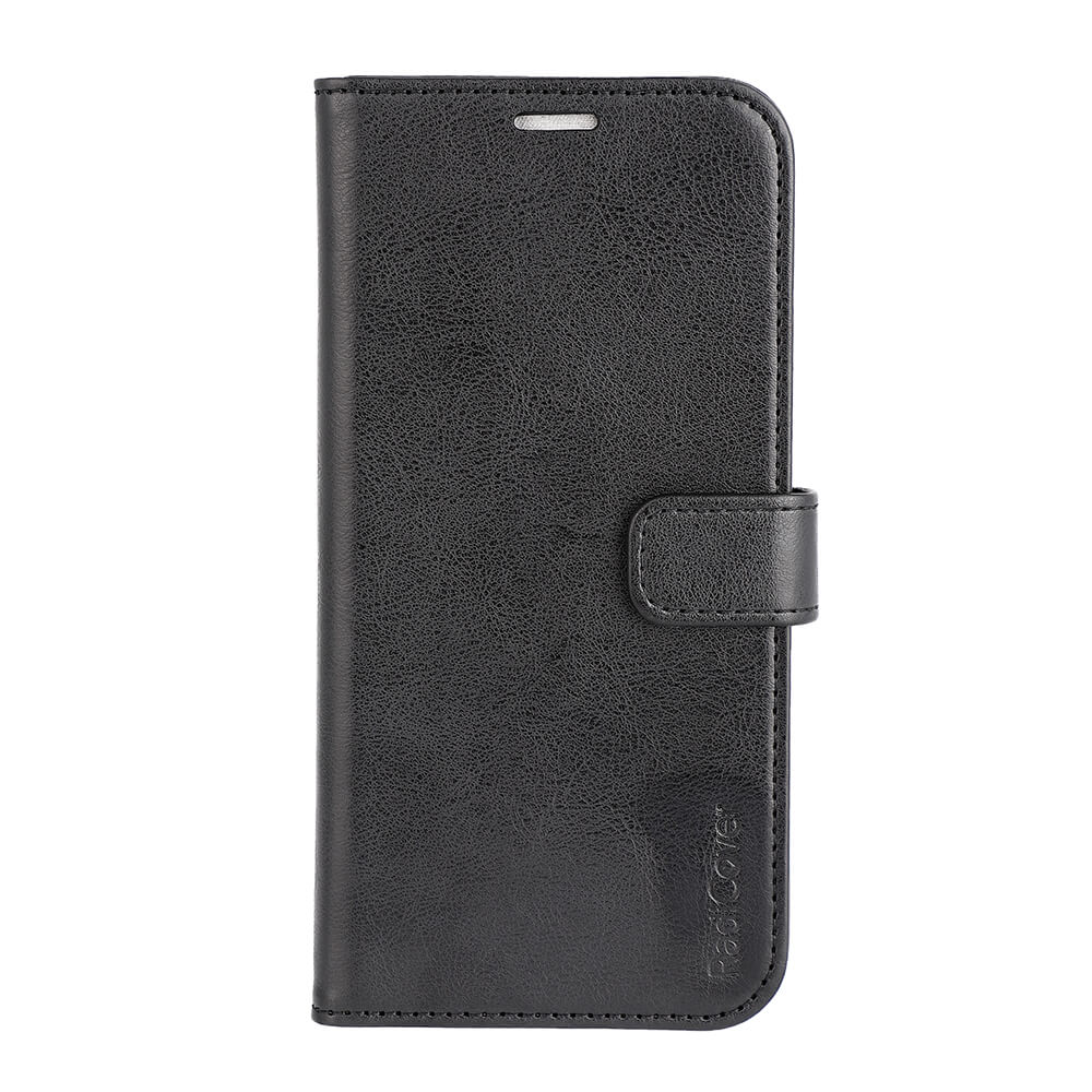 Radicover Fashion Wallet for Samsung Galaxy A15 5G/4G-svart vegansk skinn med RFID-beskyttelse, magnetisk klaff.