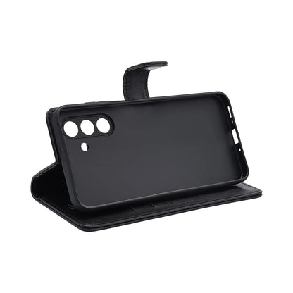 Radicover Fashion Wallet for Samsung Galaxy A57 5G: svart vegansk skinn, RFID-beskyttet, kamerautskjæringer, baksidevisning.